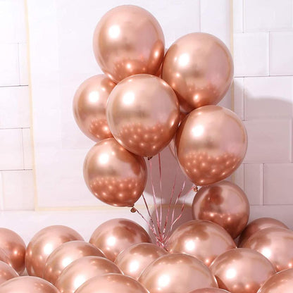 50 Rose Gold Metallic Chrome Balloons - Shiny Latex 12" Thicken For Wedding, Birthday Party, Baby Shower, New Years, Graduation & Sweet 16