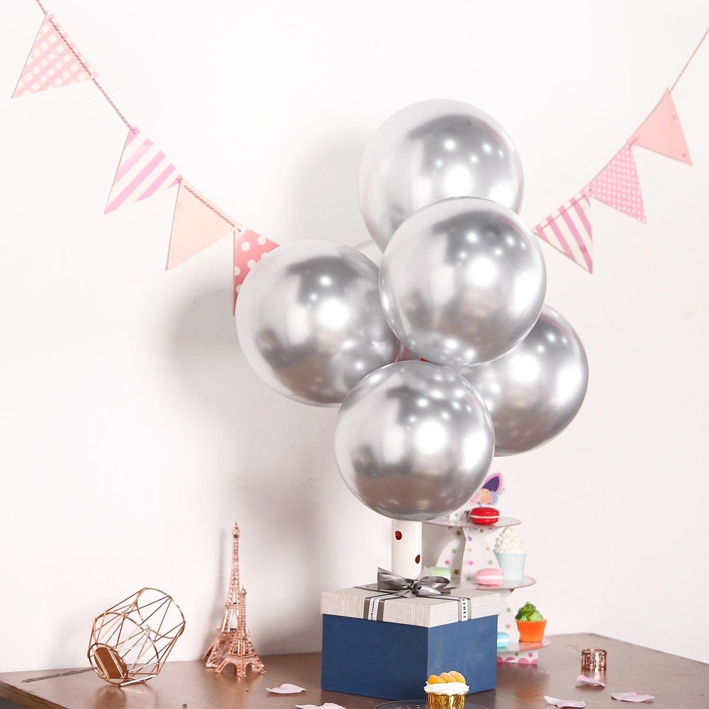50 Silver Metallic Chrome Balloons - Shiny Latex 12" Thicken For Wedding, Birthday Party, Baby Shower, New Years, Graduation & Sweet 16