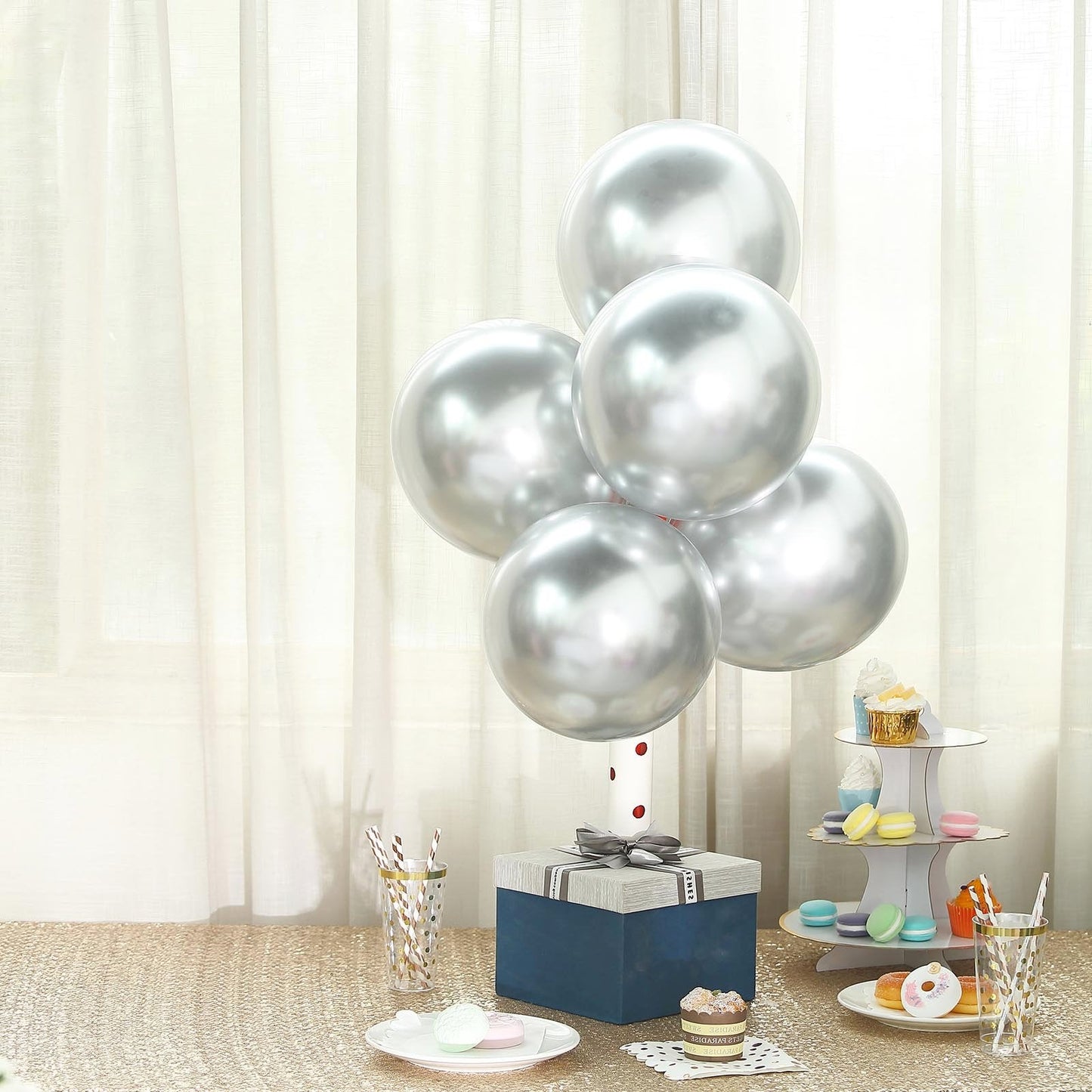 50 Silver Metallic Chrome Balloons - Shiny Latex 12" Thicken For Wedding, Birthday Party, Baby Shower, New Years, Graduation & Sweet 16