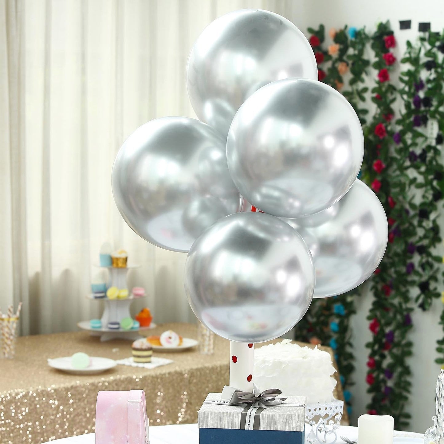 50 Silver Metallic Chrome Balloons - Shiny Latex 12" Thicken For Wedding, Birthday Party, Baby Shower, New Years, Graduation & Sweet 16