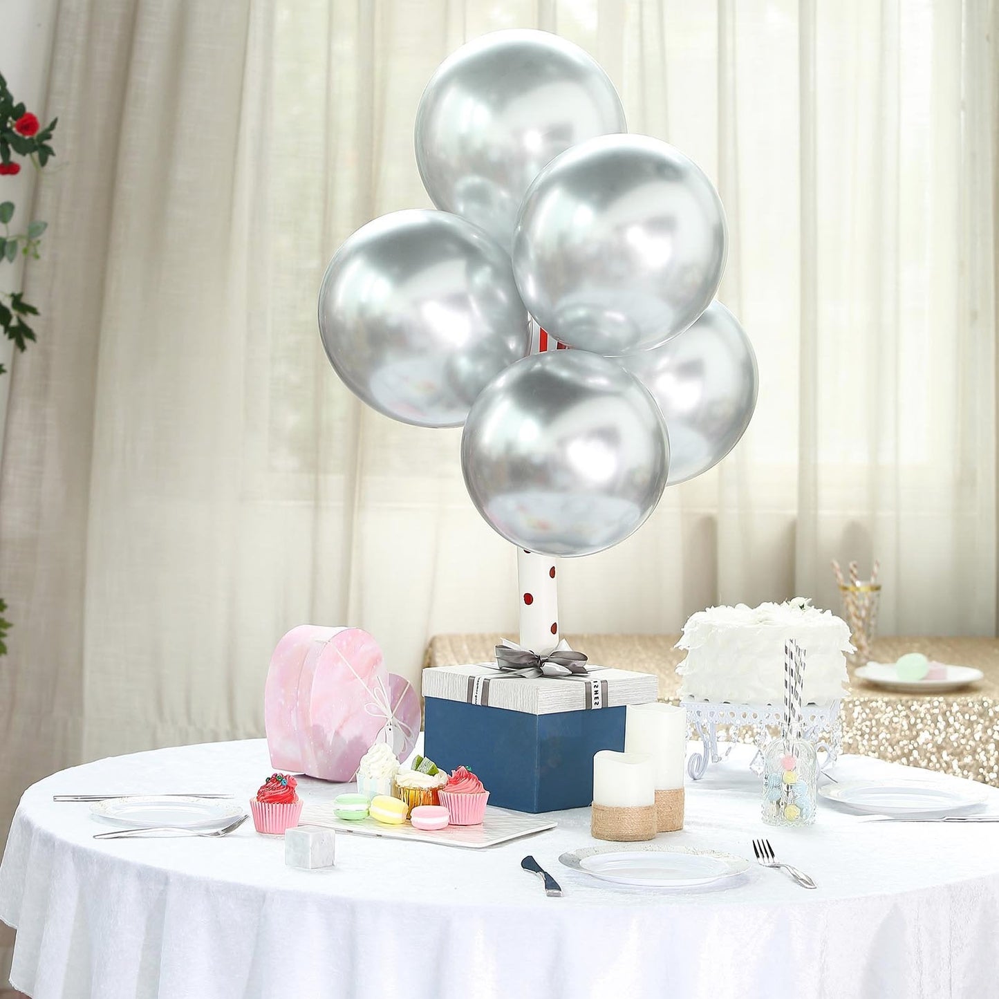 50 Silver Metallic Chrome Balloons - Shiny Latex 12" Thicken For Wedding, Birthday Party, Baby Shower, New Years, Graduation & Sweet 16