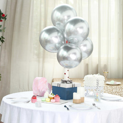 50 Silver Metallic Chrome Balloons - Shiny Latex 12" Thicken For Wedding, Birthday Party, Baby Shower, New Years, Graduation & Sweet 16