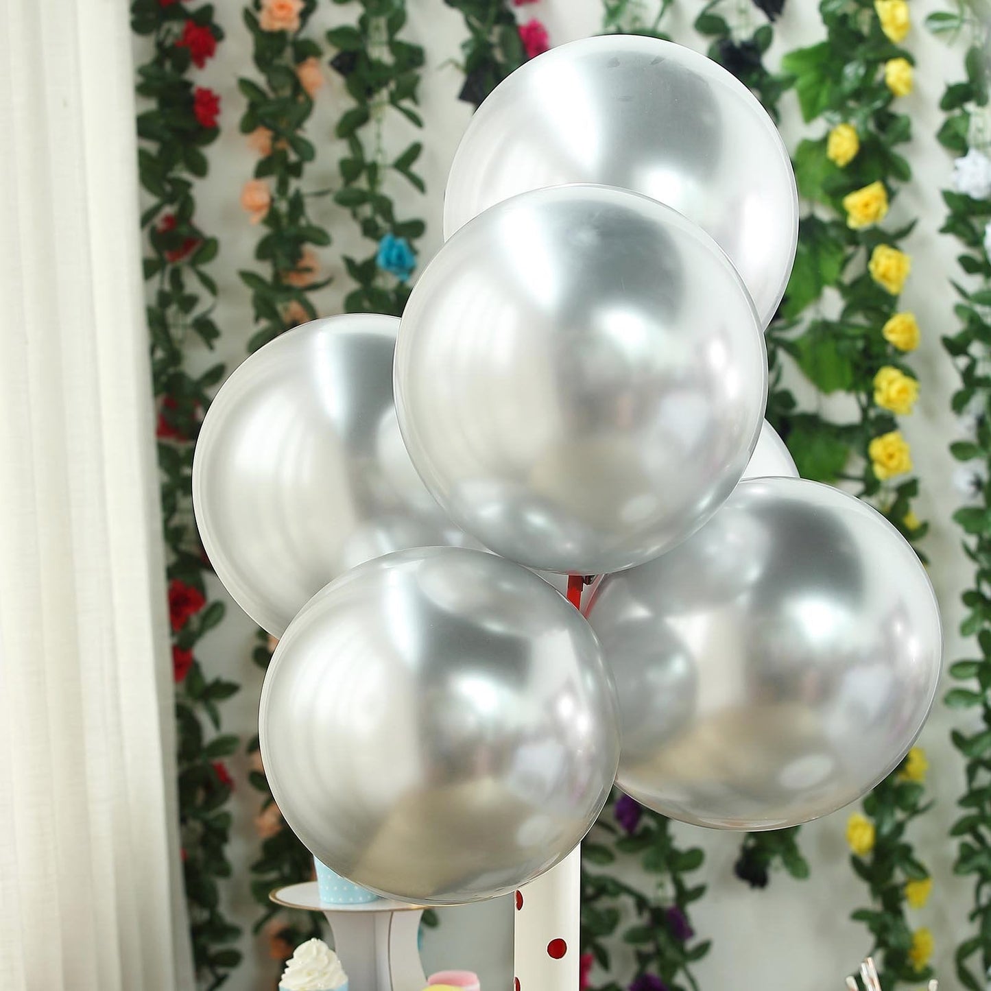 50 Silver Metallic Chrome Balloons - Shiny Latex 12" Thicken For Wedding, Birthday Party, Baby Shower, New Years, Graduation & Sweet 16