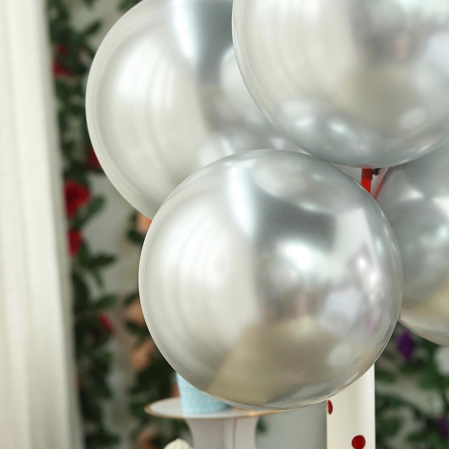 50 Silver Metallic Chrome Balloons - Shiny Latex 12" Thicken For Wedding, Birthday Party, Baby Shower, New Years, Graduation & Sweet 16