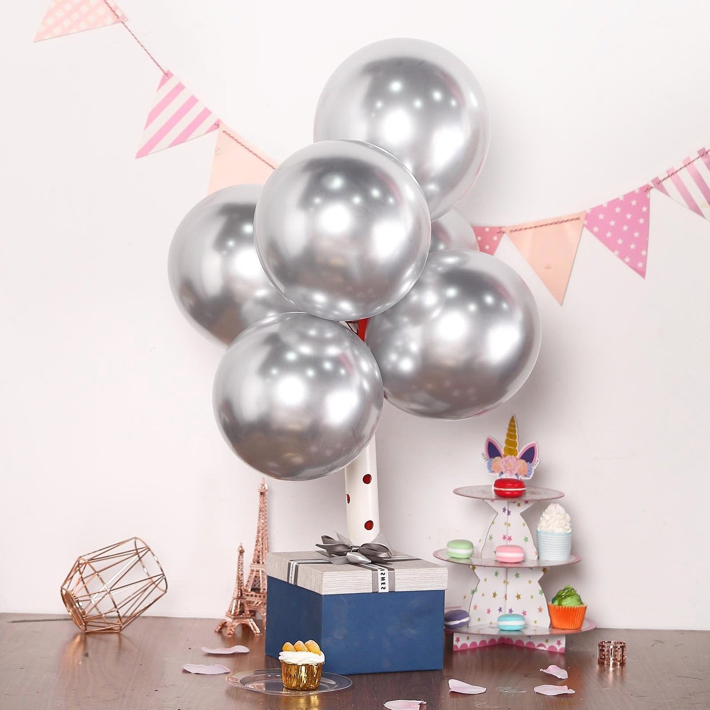 50 Silver Metallic Chrome Balloons - Shiny Latex 12" Thicken For Wedding, Birthday Party, Baby Shower, New Years, Graduation & Sweet 16