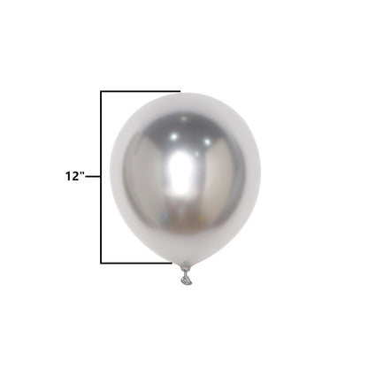 50 Silver Metallic Chrome Balloons - Shiny Latex 12" Thicken For Wedding, Birthday Party, Baby Shower, New Years, Graduation & Sweet 16