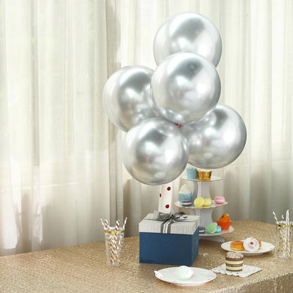 50 Silver Metallic Chrome Balloons - Shiny Latex 12" Thicken For Wedding, Birthday Party, Baby Shower, New Years, Graduation & Sweet 16