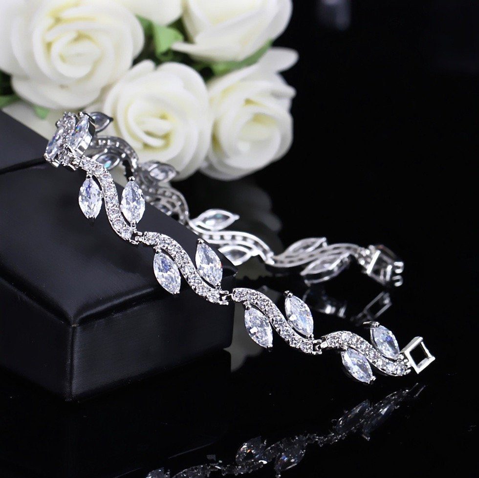 Emily - Cubic Zirconia Bridal Bracelet - Available in Silver and Rose Gold
