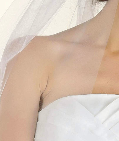 "Nieve" - Raw Edge 2-Tier Fingertip Bridal Veil - Available in White, Off-White and Ivory