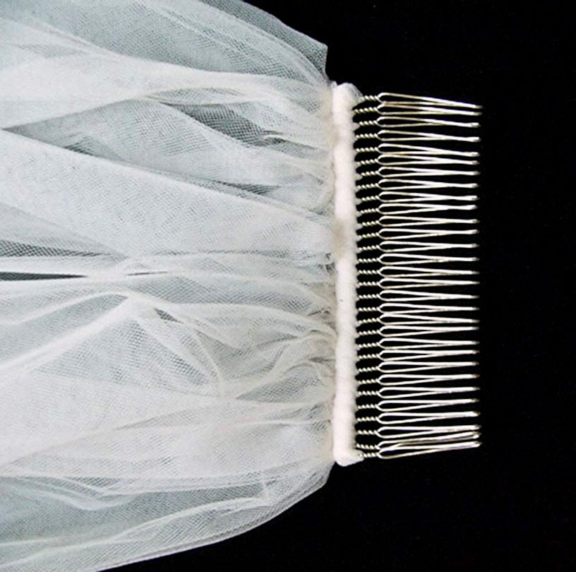 "Nieve" - Raw Edge 2-Tier Fingertip Bridal Veil - Available in White, Off-White and Ivory