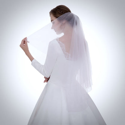 "Nieve" - Raw Edge 2-Tier Fingertip Bridal Veil - Available in White, Off-White and Ivory