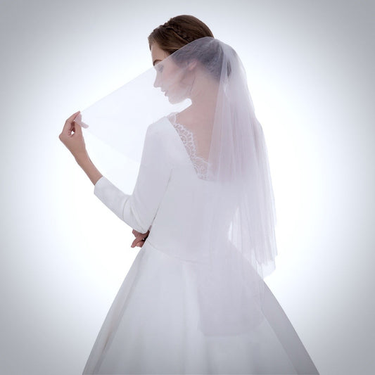 "Nieve" - Raw Edge 2-Tier Fingertip Bridal Veil - Available in White, Off-White and Ivory