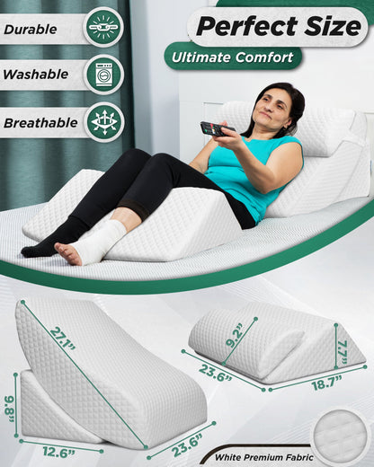 LX5 4pcs Orthopedic Bed Wedge Pillow System, with Hot Cold Pack White