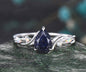 Pear Cut Galaxy Blue Sandstone Engagement Ring Unique Opal Alexandrite Five Stone Wedding Band Art Deco Leaf Vine Twig Branch Nature Inspired 2pcs Bridal Anniversary Ring Set Healing Jewelry