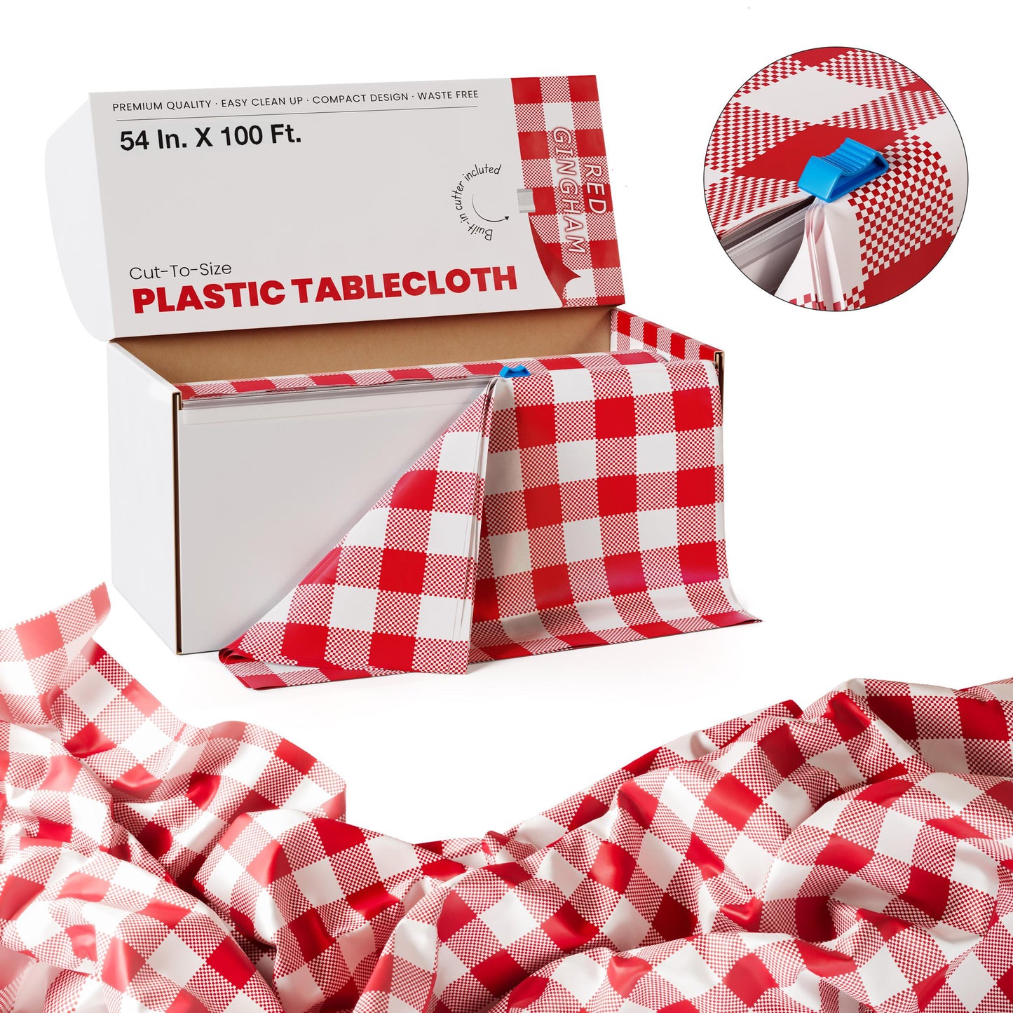 54 In. x 100 Ft. Cut to Size Table Cover | Red Gingham