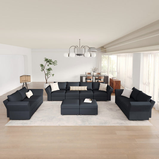 Ainfox U-shaped Modular Sectional Sofa Couch with Storage Seat 8 Seats +2 Ottomans