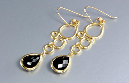 "Ella" - Black Onyx Drop Earrings