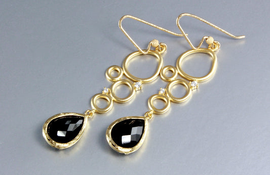 "Ella" - Black Onyx Drop Earrings
