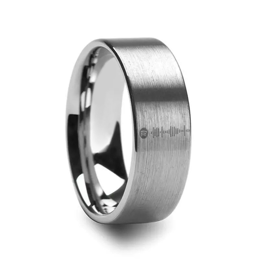 Spotify Music Code Engraved Flat Pipe Cut Tungsten Ring Brushed - 6mm - 12mm