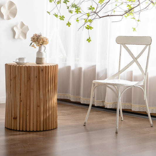 Retro Fashion Style Cylindrical MDF Coffee Table with Vertical Texture Relief Design, Suitable for Living Room, Office and Dining Room