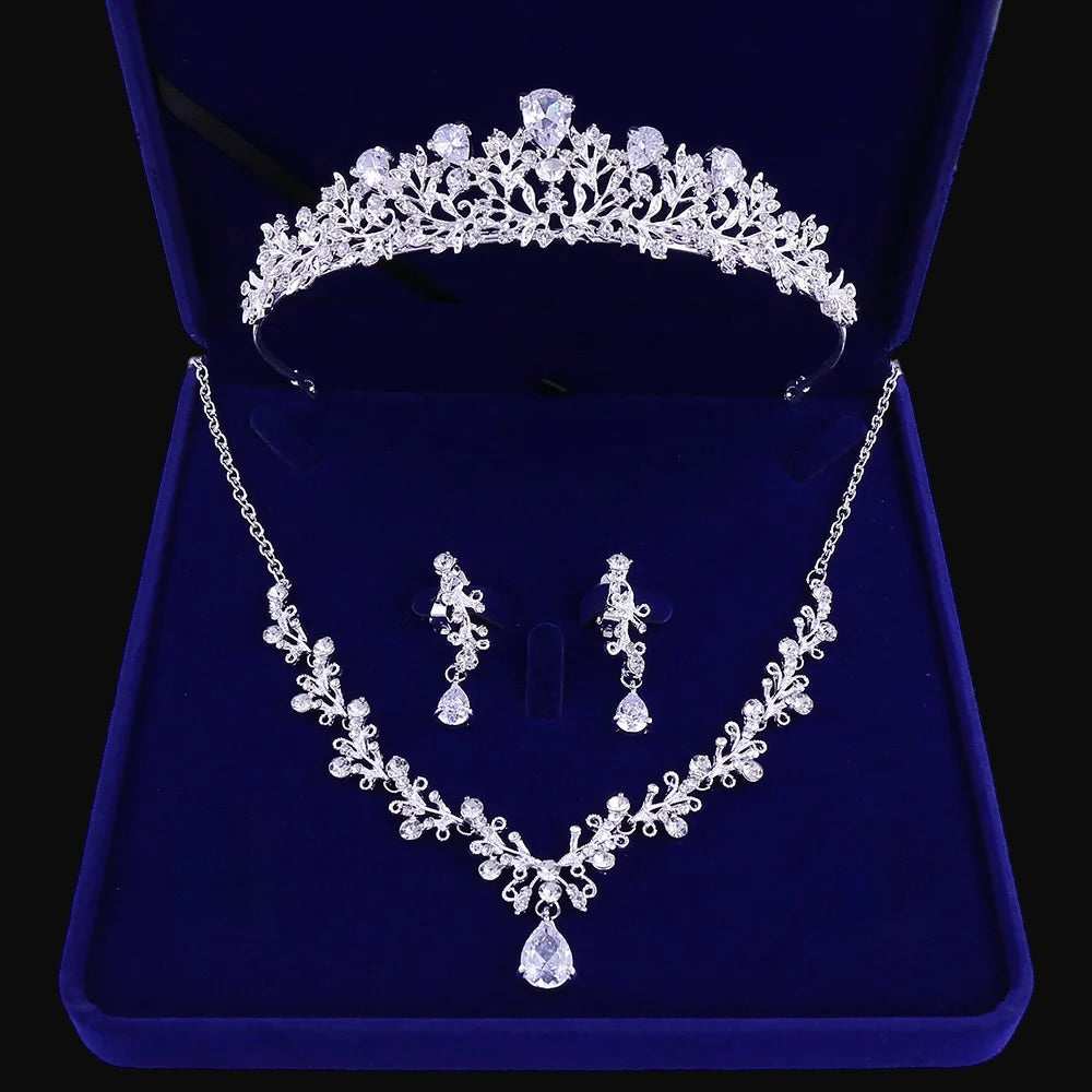 Brianna - Bridal 3-Piece Jewelry Set With Tiara - Available in Gold and Silver