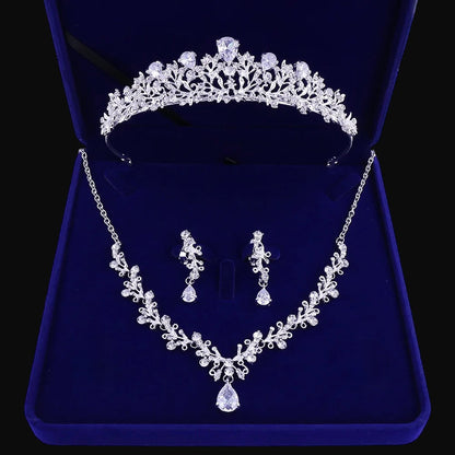Brianna - Bridal 3-Piece Jewelry Set With Tiara - Available in Gold and Silver