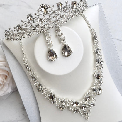 Pamela - Bridal 3-Piece Jewelry Set With Tiara - Available in Gold and Silver