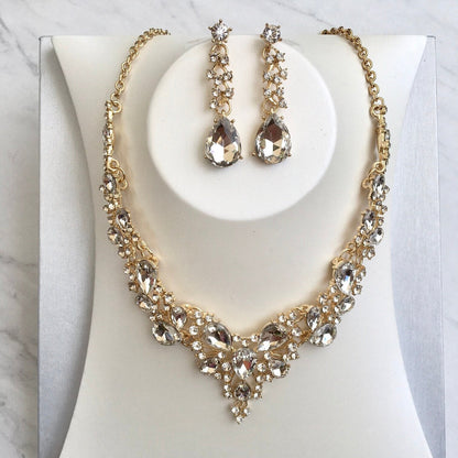 Pamela - Bridal 3-Piece Jewelry Set With Tiara - Available in Gold and Silver