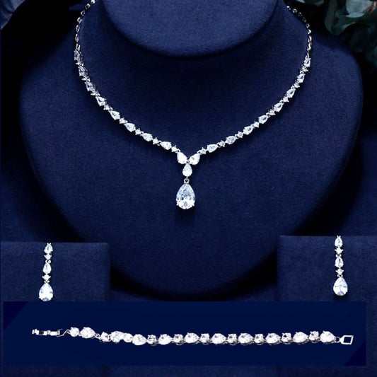 Colette - 3-Piece Cubic Zirconia Bridal Jewelry Set - Available in Silver, Rose Gold and Yellow Gold