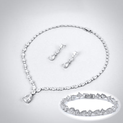 Colette - 3-Piece Cubic Zirconia Bridal Jewelry Set - Available in Silver, Rose Gold and Yellow Gold