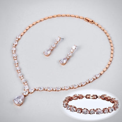 Colette - 3-Piece Cubic Zirconia Bridal Jewelry Set - Available in Silver, Rose Gold and Yellow Gold