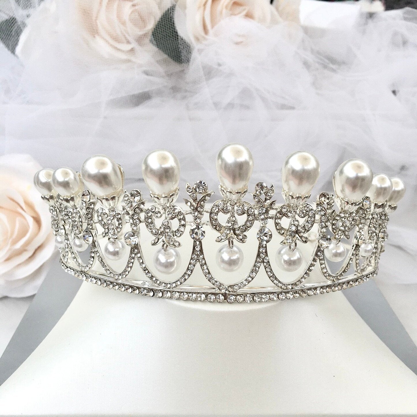 "Myla" - Pearl 3-Piece Bridal Jewelry Set With Tiara