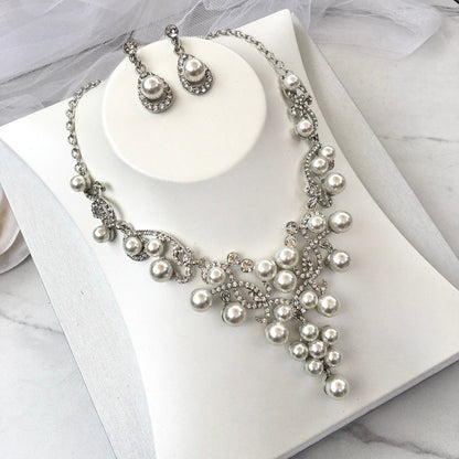 "Myla" - Pearl 3-Piece Bridal Jewelry Set With Tiara