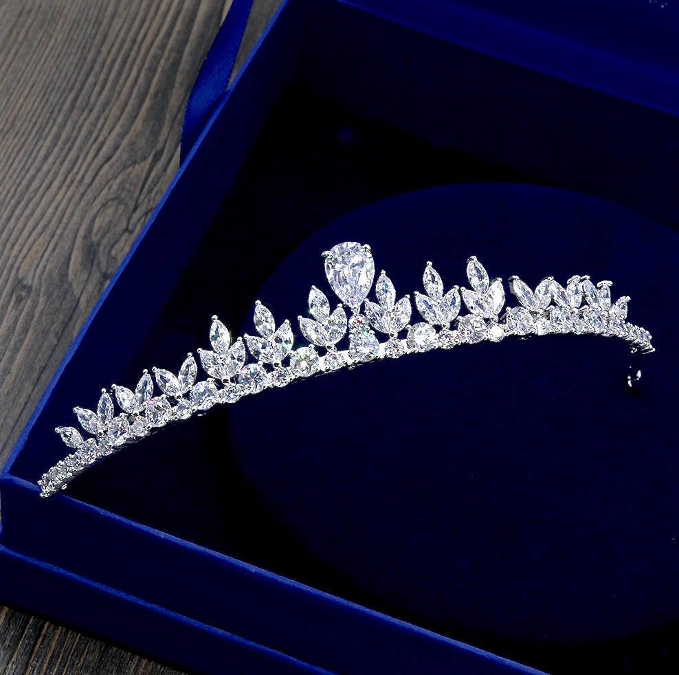 Ivelina - Silver Cubic Zirconia 3-Piece Bridal Jewelry Set With Tiara