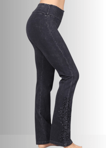 Mineral Washed Bootcut Jeggings Crochet DetaiL