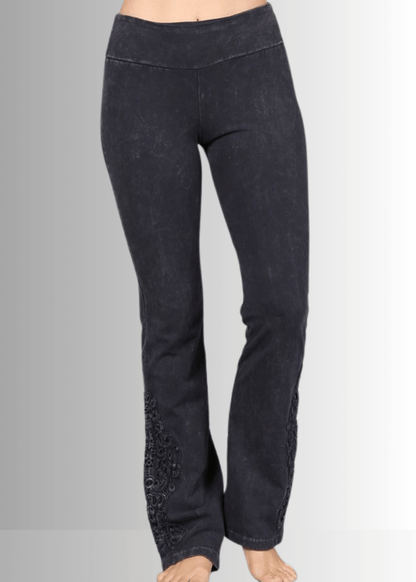 Mineral Washed Bootcut Jeggings Crochet DetaiL