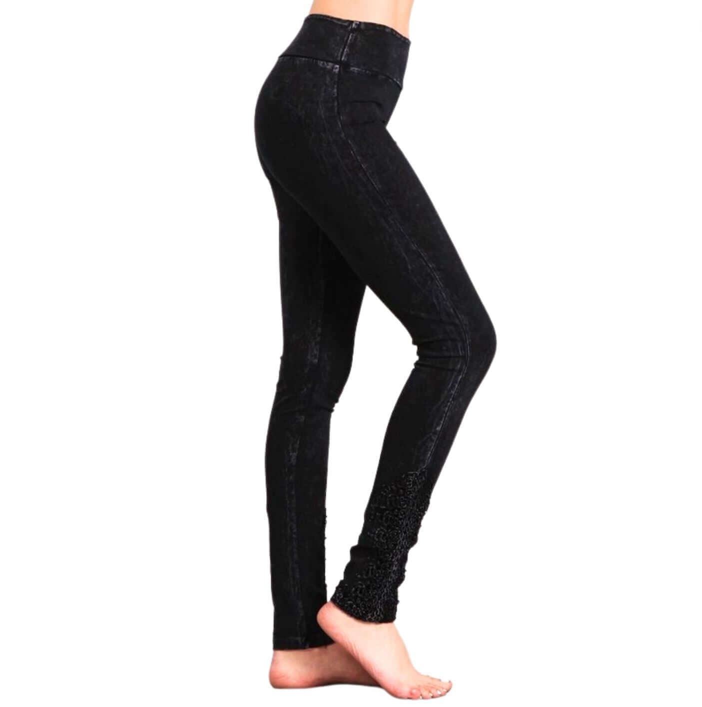 Mineral Washed Jeggings Crochet Ankle Detail Made in USA