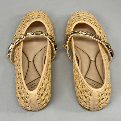 KENNETH COLE  New York Zeta Raffia Jewel Jane Flat Women's Sz 5 Tan KL25ZMJ01