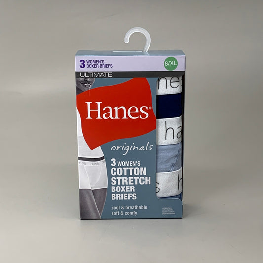 HANES 3 PACK!! Originals Women's Breathable Cotton Boxer Briefs Underwear Sz XL Blue 45OUBB