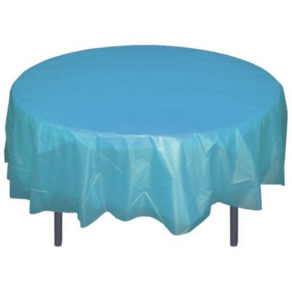 Round Sky Blue Plastic Table Cover
