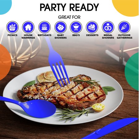 Dark Blue Cutlery Combo Set | 50 Forks 50 Spoons And 50 Knives