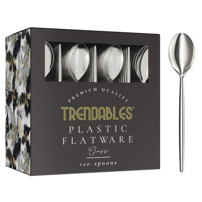 Trendables Gloss Silver Plastic Spoons | 120 Count