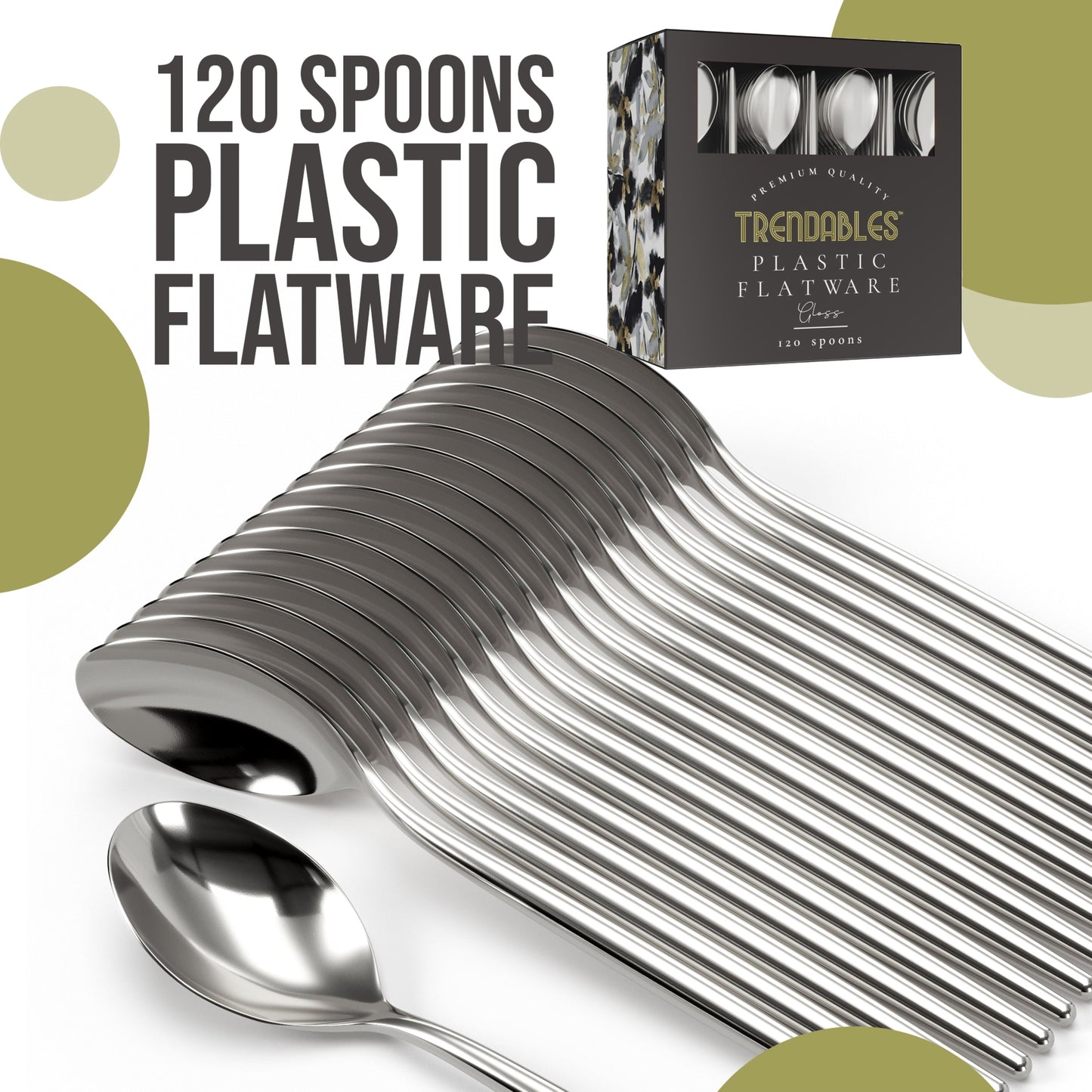 Trendables Gloss Silver Plastic Spoons | 120 Count