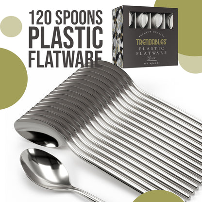 Trendables Gloss Silver Plastic Spoons | 120 Count