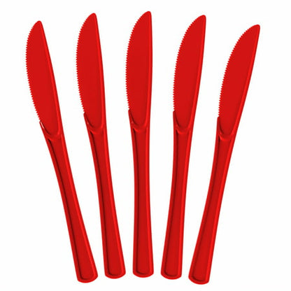 Heavy Duty Red Plastic Knives | 50 Count