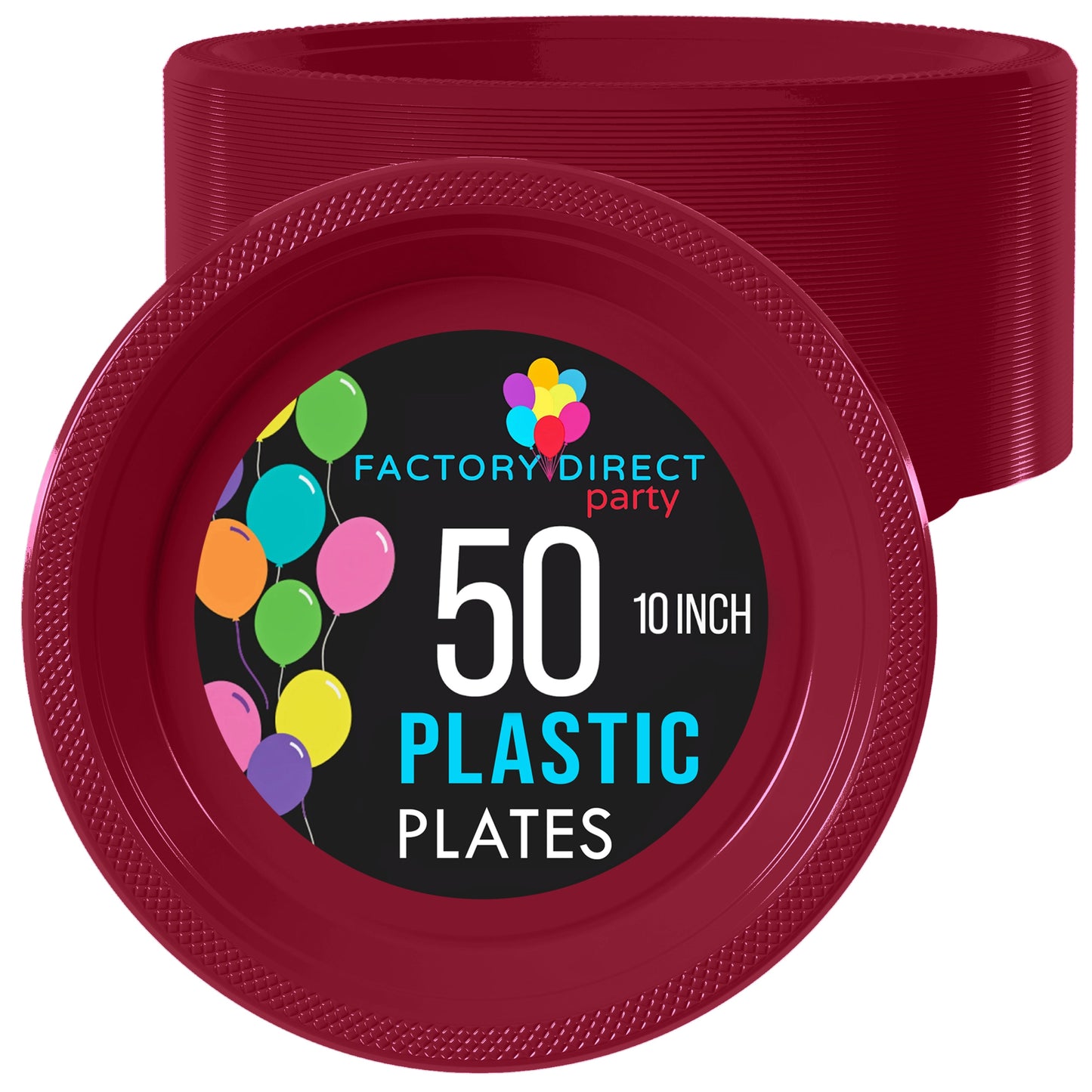 10 In. Burgundy Plastic Plates | 50 Count