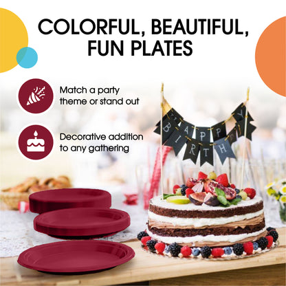 10 In. Burgundy Plastic Plates | 50 Count