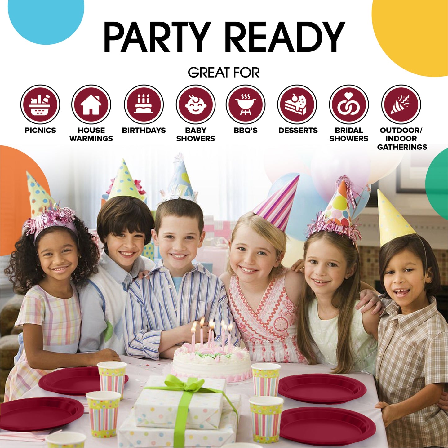 10 In. Burgundy Plastic Plates | 50 Count