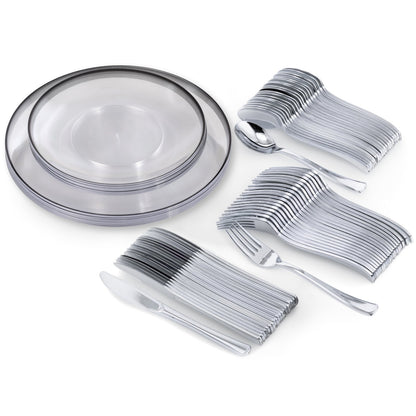 10 In. Classic Clear Design Plates Black Rim | 10 Count