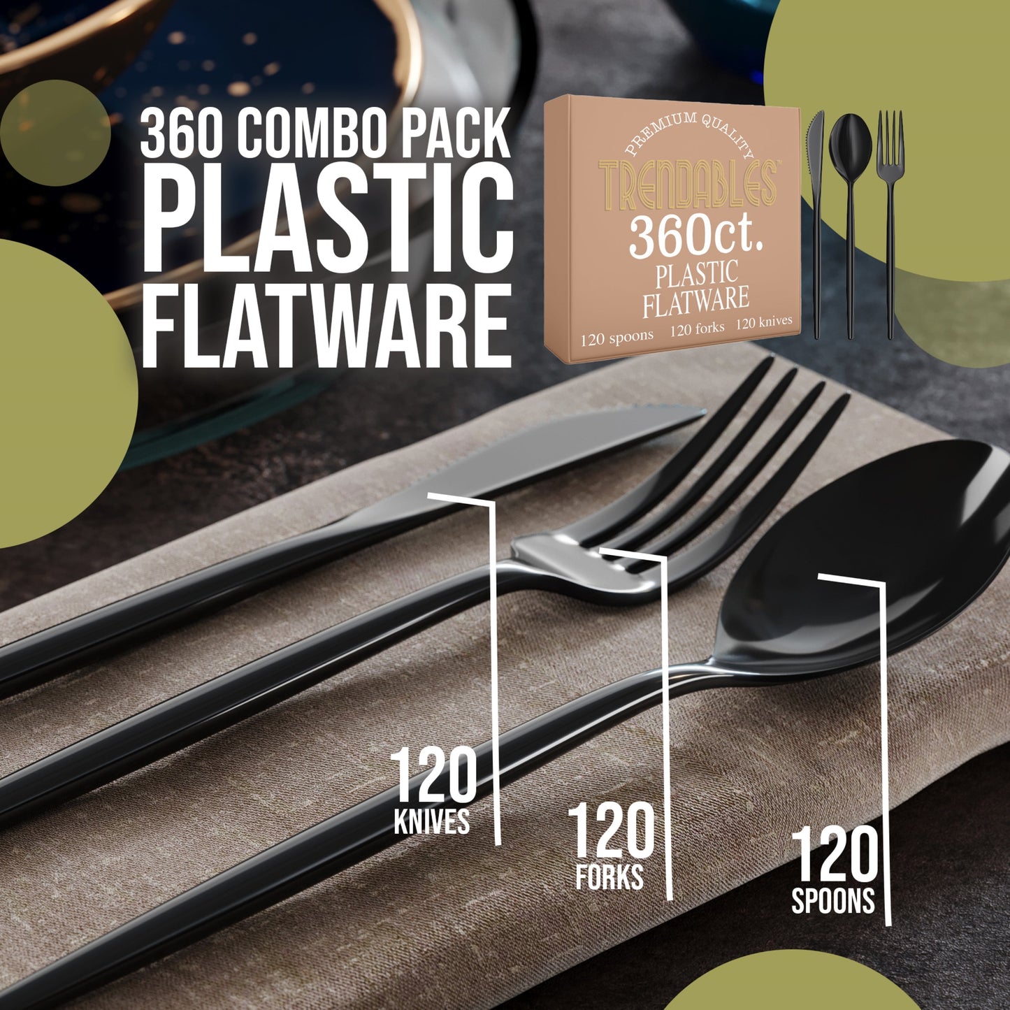 360 Pack Gloss Cutlery Set | Black 120/120/120